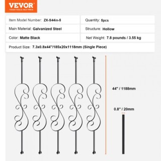 Σπιράλ Μεταλλικά Κάγκελα Σκάλας VEVOR, 5τμχ, 112x1.3εκ, Μαύρα ZXKL... Σπιράλ Μεταλλικά Κάγκελα Σκάλας VEVOR, 5τμχ, 112x1.3εκ, Μαύρα ZXKL...