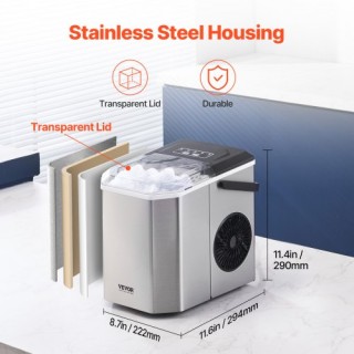 VEVOR Φορητή Παγομηχανή Πάγκου 26 Λίβρες/24 Ώρες με Αυτοκαθαρισμό κ...