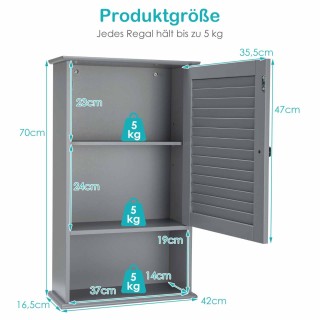 Costway Λευκός Κρεμαστός Ντουλάπι Μπάνιου με Ρυθμιζόμενα Ράφια και ...