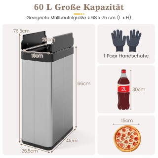 Costway Κάδος Απορριμμάτων 60 Λ με Πτέρυγες & Αισθητήρα Κίνησης Υπέ...