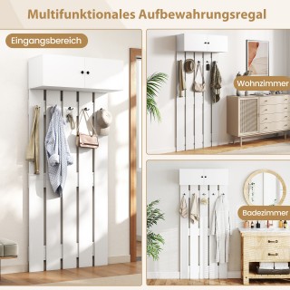 Costway Λευκή Επιτοίχια Κρεμάστρα με 5 Διπλούς Γάντζους & 2-πορτο Ν...