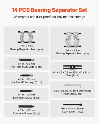 VEVOR Σετ Εξολκέα Ρουλεμάν 14 PCS με Βάρος 5 Τόνους σε Θήκη KPSZCLB...