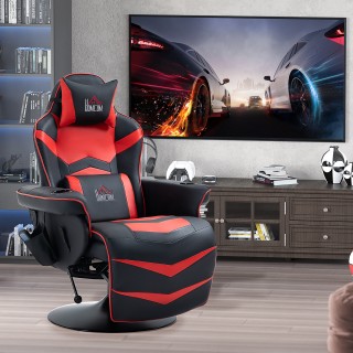 HOMCOM Καρέκλα Gaming με Μασάζ και Υποπόδιο, με Μαξιλάρι, από Συνθε...