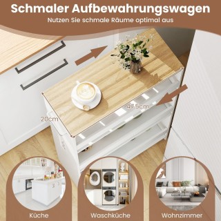 Costway Λευκό + Φυσικό Μετακινούμενο Σερβιτόρο Τεσσάρων Επιπέδων, 2...