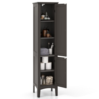 Costway Στενό Ντουλάπι Μπάνιου με 5 Ράφια & 2 Πόρτες με Περσίδες & ...