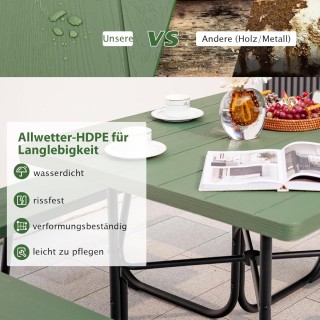 Costway Στρογγυλό Τραπέζι Πικνίκ με 4 Πάγκους & Οπή για Ομπρέλα για...