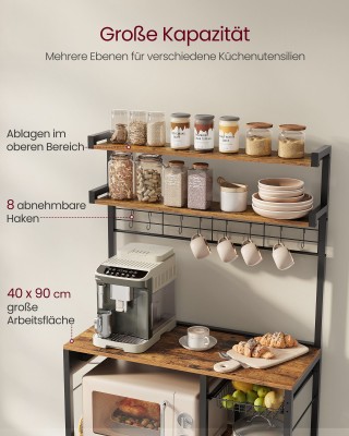 Ράφι κουζίνας VASAGLE με πρίζες, vintage καφέ-μαύρο KKS031K11  Ράφι κουζίνας VASAGLE με πρίζες, vintage καφέ-μαύρο KKS031K11 