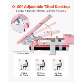 VEVOR Σετ Καρέκλα & Γραφείο Παιδικό με Ρυθμιζόμενο Ύψος & Κλίση Ροζ...