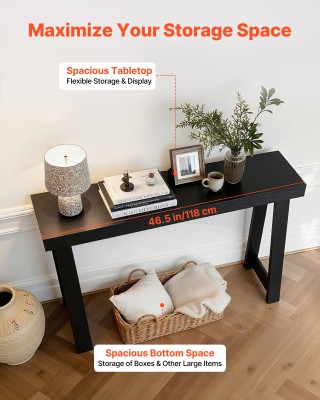 VEVOR Μαύρο Ξύλινο Ορθογώνιο Τραπέζι Κονσόλα 118 cm για Αίθουσα, Κρ...