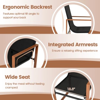 Σετ 2 Καρέκλες Εξωτερικού Χώρου με Διαπνέον Κάθισμα και Πλάτη – Μαύ...