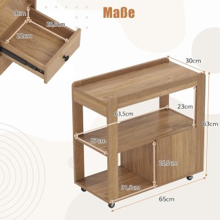 Costway Ξύλινο Τραπεζάκι Εκτυπωτή 65 x 30 x 62 εκ με Ρόδες και Συρτ...