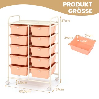 Costway Καρότσι Αποθήκευσης με 10 Στοιβαζόμενα Συρτάρια - Ροζ JV110...
