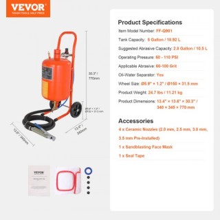 VEVOR Αμμοβολή 5 Γαλονιών 60-110 PSI με 4 Ακροφύσια PSG5JL6125PS7X... VEVOR Αμμοβολή 5 Γαλονιών 60-110 PSI με 4 Ακροφύσια PSG5JL6125PS7X...