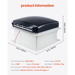 VEVOR Ανεμιστήρας RV Οροφής 14 Αντίστροφος με Κάλυμμα Βροχής FCHQS1...