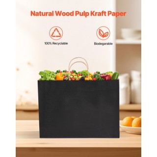 VEVOR Μαύρες Χάρτινες Τσάντες με Χερούλια 100 Τεμάχια ZZGWDHTS1661I...