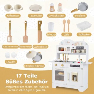 Costway Παιδική Κουζίνα με Αποθηκευτικό Χώρο & 17 Αξεσουάρ Ξύλινη Π...