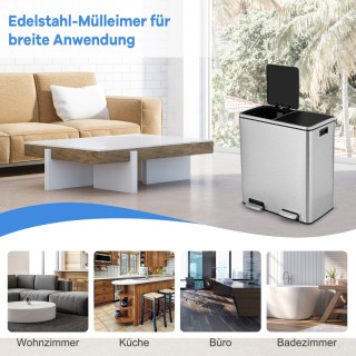 Costway  Κάδος Απορριμμάτων 60 Λίτρων με Δύο Διαμερίσματα από Ανοξε...