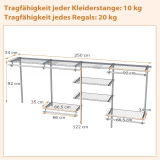 Costway Επεκτάσιμο Σύστημα Αποθήκευσης Γκρι 122 - 244 cm JZ10353GR