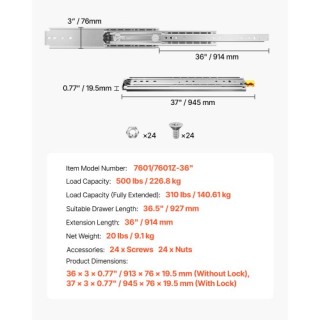 VEVOR Συρταροθήκες Με Μηχανισμό Απαλής Κλεισίματος και Πλήρους Εκτα...