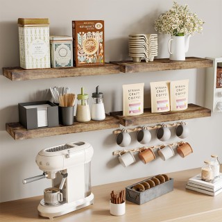 BAKAJI Σετ 4 Ράφια Τοίχου από Δρυς Ξύλο Πολυχρηστική Ραφιέρα Τοίχο... BAKAJI Σετ 4 Ράφια Τοίχου από Δρυς Ξύλο Πολυχρηστική Ραφιέρα Τοίχο...