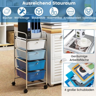 Costway  Τροχήλατο Τρόλεϊ με 4 Αποσπώμενα Πλαστικά Συρτάρια Μπλε κα...