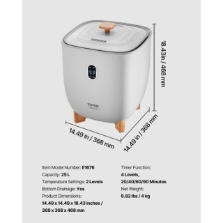 VEVOR Γκρι Κουβάς Θερμαντήρα Πετσετών 25L με Χρονόμετρο & Ένδειξη Θ...