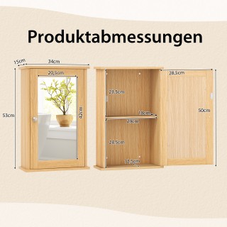 Costway Καθρέπτης Μπάνιου με Ρυθμιζόμενο Ράφι & Μονή Πόρτα - Πολυχρ...