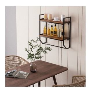 Επιτοίχια Μεταλλική Ραφιέρα με 2 Ξύλινα Ράφια 1 Ράγα 59 x 20 x 58 c...