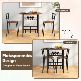 Σετ Τραπεζι και Καρέκλες 3τμχ Χρώματος Ρουστίκ Καφέ COSTWAY KC56713CF