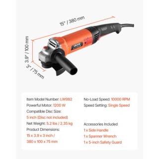 VEVOR Ηλεκτρικός Γωνιακός Τροχός 127mm, Υψηλής Ταχύτητας 5.4Amps 10...
