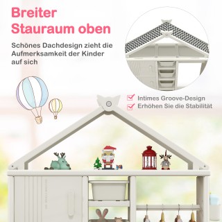 Costway Παιδική Ριγέτα Σπιτιού με Κρεμάστρα και Ράφια σε Λευκό Χρώμ...