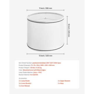 VEVOR Σετ 2 Λευκά Καπέλα Λάμπας με Harp 11x13x10 ίντσες (Μέγεθος Με...