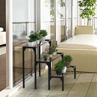 Costway 3-επίπεδη μεταλλική βάση για λουλούδια, ράφι για φυτά, μετα...