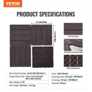 VEVOR Σετ 54 Αδιάβροχων Πλακιδίων Δαπέδου 12x12 για Βεράντα Σκούρο... VEVOR Σετ 54 Αδιάβροχων Πλακιδίων Δαπέδου 12x12 για Βεράντα Σκούρο...