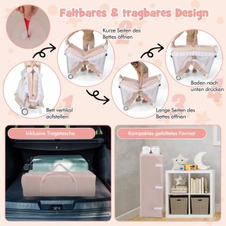 Costway Πολυλειτουργική Κούνια 4 σε 1  με Αφαιρούμενο Ουρανό, Ταξιδ...