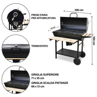 Galileo Ορθογώνιο μπάρμπεκιου από ανθρακοχάλυβα με ρόδες, καπάκι με...