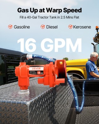 VEVOR Αντλία Μεταφοράς Καυσίμου 61L/min 1/4 HP 12V DC με Χειροκίνητ...