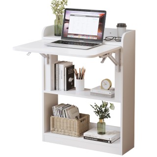 Πτυσσόμενο Γραφείο Εξοικονόμησης Χώρου με Ράφια 64 x 82 cm Λευκό 02...
