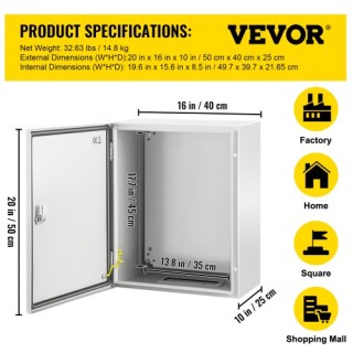 VEVOR NEMA Χαλύβδινο Κουτί 20x16x10 NEMA 4X, IP66 Αδιάβροχο & Ανθεκ...