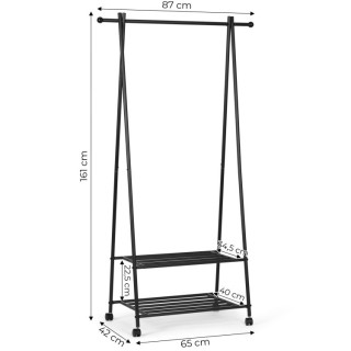 Μεταλλική Επιδαπέδια Κρεμάστρα με 2 Ράφια 65 x 42 x 161 cm Μαύρο GH...