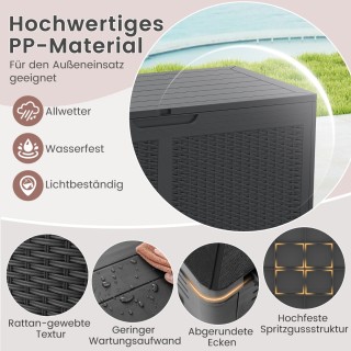 Costway Αδιάβροχη Κινητή Αποθήκη 380L με Καπάκι Γκρι NP12401GR Costway Αδιάβροχη Κινητή Αποθήκη 380L με Καπάκι Γκρι NP12401GR