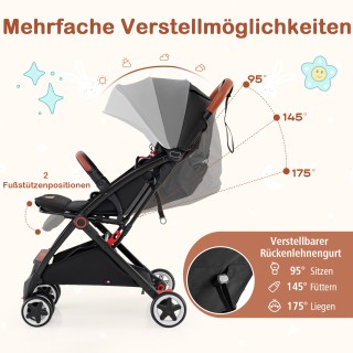 Costway Πτυσσόμενο παιδικό καρότσι με ρυθμιζόμενη πλάτη, υποπόδιο κ...