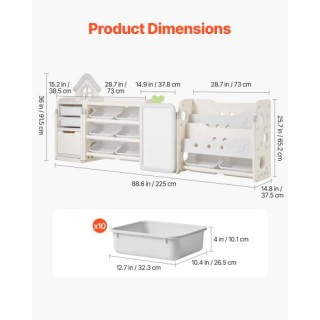 VEVOR Παιδική Ραφιέρα & Πίνακας Ζωγραφικής με 10 Κινητούς Κάδους DG...