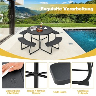 Costway Σετ Τραπεζαρίας για 8 Άτομα με Ομπρελοθήκη & 4 Πάγκους Ανθε...