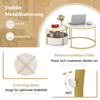 Costway Σετ 2 Στρογγυλών Τραπεζιών Καθιστικού με Υφασμάτινο Καλάθι ...