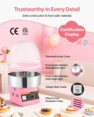 VEVOR Ηλεκτρική Μηχανή Μαλλιού της Γριάς 1000W με Κάλυμμα  Ροζ ZHSK...