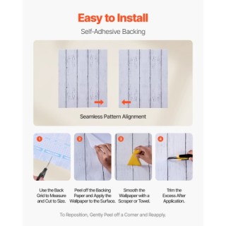 VEVOR Αυτοκόλλητη Ταπετσαρία 45cm x 15m Λευκό Ξύλινο Αδιάβροχο Υφή ... VEVOR Αυτοκόλλητη Ταπετσαρία 45cm x 15m Λευκό Ξύλινο Αδιάβροχο Υφή ...