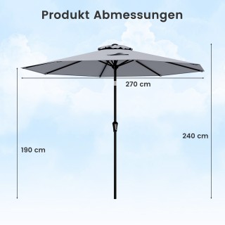 Costway Γκρι Κήπος και Βεράντα Ομπρέλα Ø270 cm Με Κρανική Ρύθμιση N...