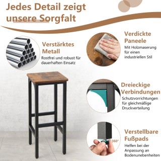 Costway  Σετ 2 Σκαμπό Μπαρ με Υποπόδιο έως 150 κιλά Ρουστίκ Καφέ 30...