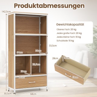 Costway 4όροφη Βιβλιοθήκη με Ανοιχτά Ράφια και Υφασμάτινο Συρτάρι, ...